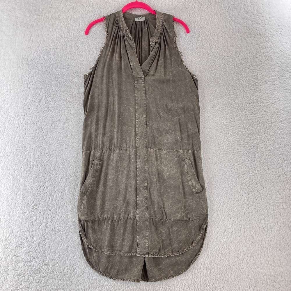 The Odells Dress‎ Womens Small Brown Washed Frayed Trim V-Neck Sleeveless Casual